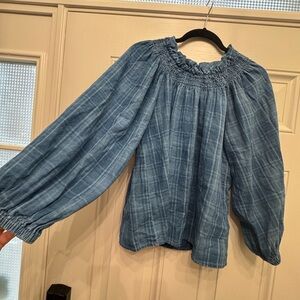 J. Crew Denim Blue Plaid Blouse